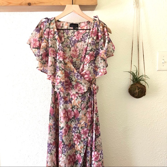 pink floral wrap maxi dress